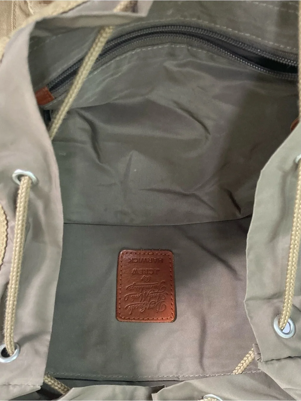 J.Crew Harwick Olive Green Nylon Backpack w/ Leather Trim
